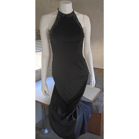 VINTAGE Zum Zum by Niki Livas Black Rhinestone Halter Gown Sz 2 Y2K Prom Formal - Picture 1 of 12
